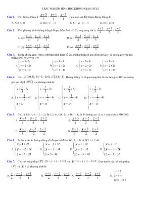 Toán khối 12 - Trắc nghiệm hình học không gian oxyz